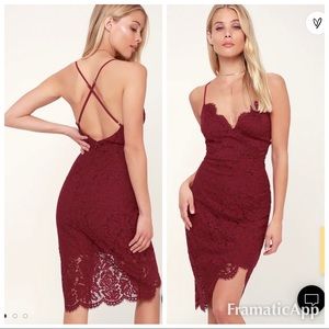 * NEW Lulus flirting with desire burgundy lace hi lo dress